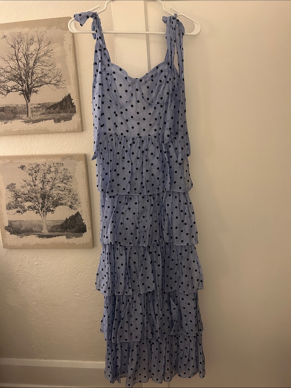 Sofie the Label Light Blue Polka Dot Tiered Maxi Dress S